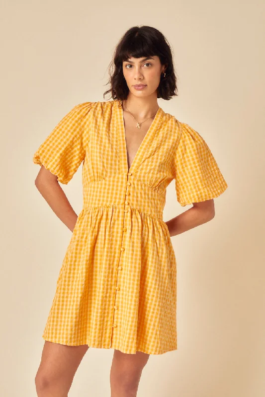 Satin mini dresses for a luxurious feel Yellow Gingham Starlight Mini Dress