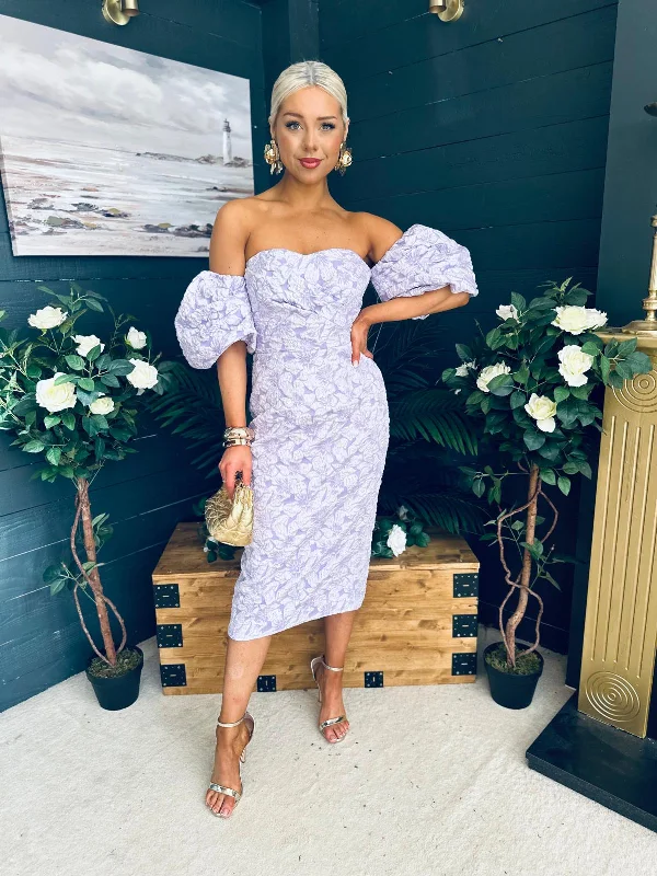 Midi dresses with off - the - shoulder necklines for a flirty look Hannah Bardot Occasion Dress Lavender