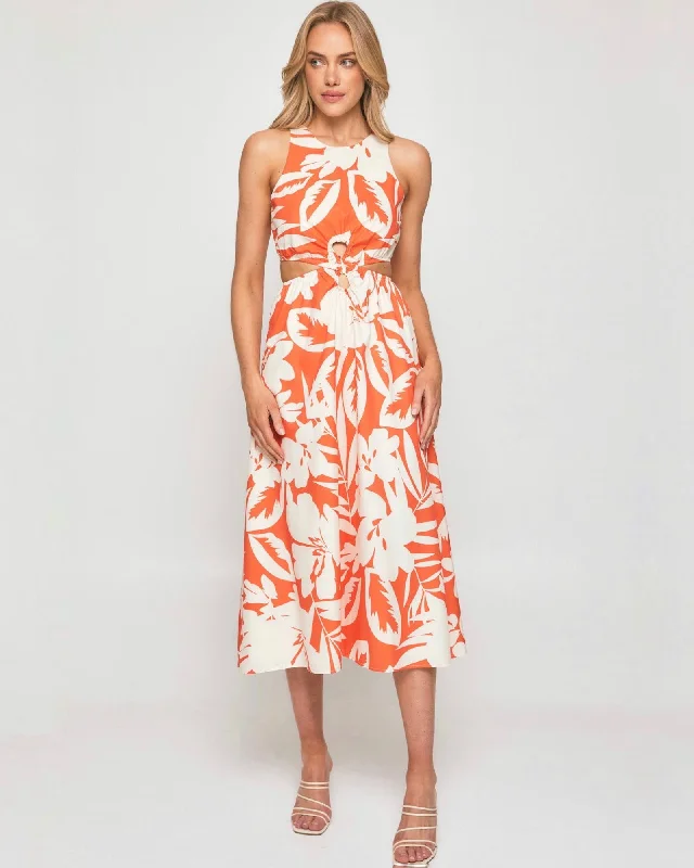 Midi dresses with metallic threads for a glamorous evening event LISA MIDI DRESS -ORANGE TROPICAL Midi dresses with metallic threads for a glamorous evening event LISA MIDI DRESS -ORANGE TROPICAL