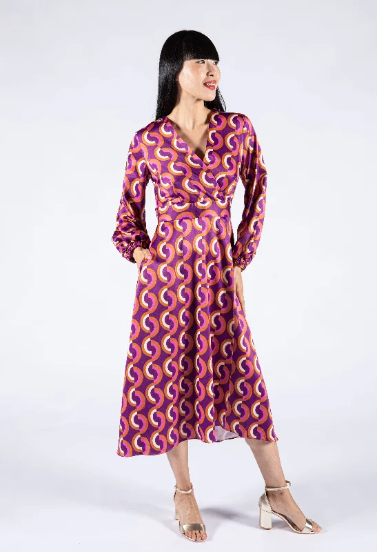 Midi dresses with sheer panels for a touch of allure Abstract Print Satin Dress