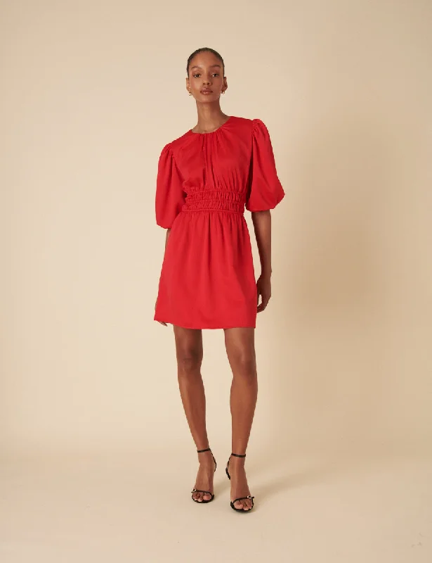 Mini dresses with wrap - around styles Red Puff Sleeve Zelda Mini Dress