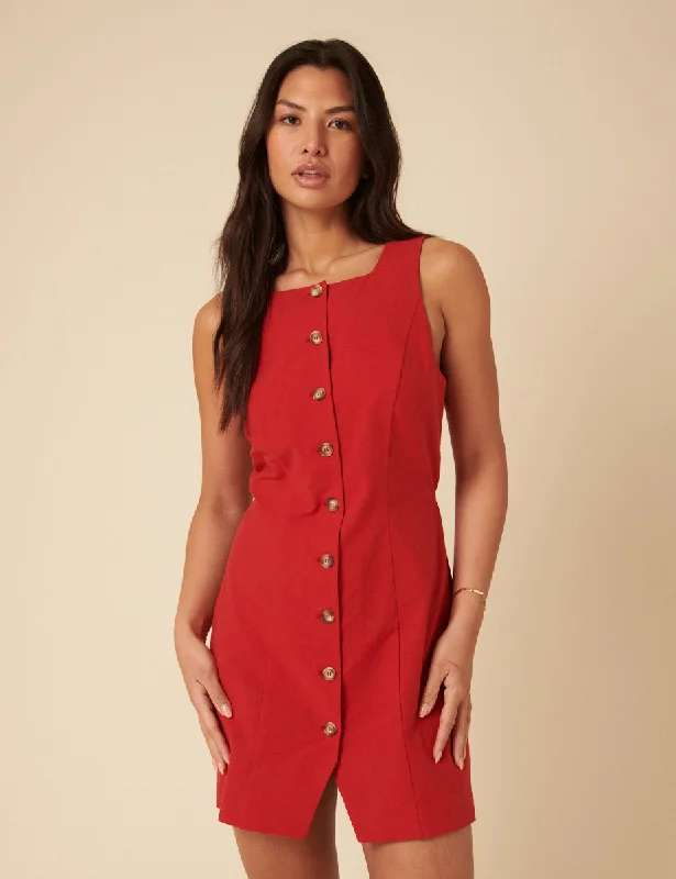 Mini dresses with ruched bodices for a feminine touch Red Linen-blend Peri Mini Dress Mini dresses with ruched bodices for a feminine touch Red Linen-blend Peri Mini Dress