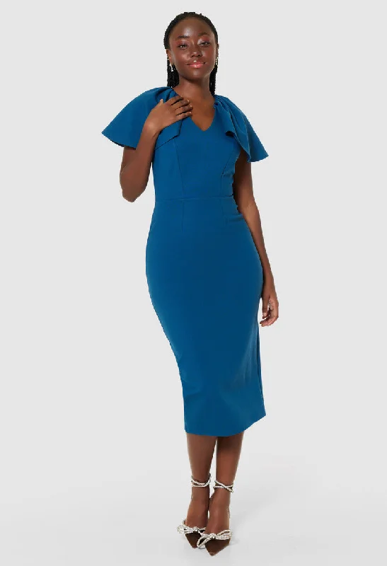 Midi dresses with sheer panels for a touch of allure TEAL BODYCON DRESS