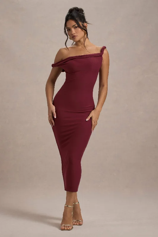 Midi dresses with V - necklines for a flattering and elongating effect Salome | Berry Twisted Asymmetric Midi Dress