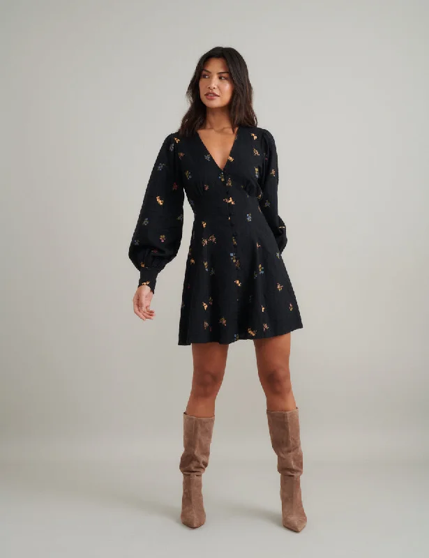 Mini dresses with polka dot patterns Black Floral Shannon Mini Dress