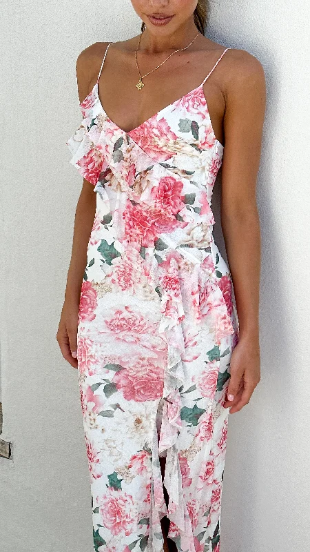 Midi dresses with halter necks for a stylish and comfortable option Debbie Midi Dress - Pink / White Floral Midi dresses with halter necks for a stylish and comfortable option Debbie Midi Dress - Pink / White Floral