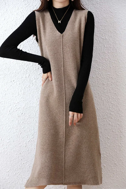 Sheath midi dresses with beaded embellishments for a formal occasion V Neck Solid Color Wool Tank Dress Sheath midi dresses with beaded embellishments for a formal occasion V Neck Solid Color Wool Tank Dress