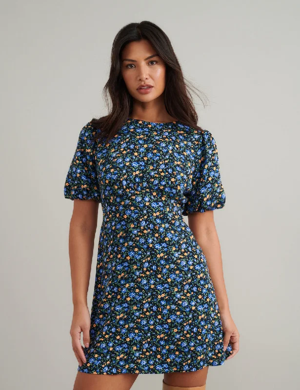 Mini dresses with spaghetti straps for a delicate look Blue and Yellow Ditsy Floral Benita Mini Dress