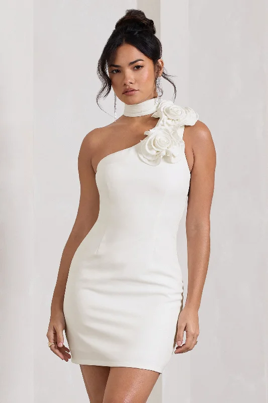 Mini dresses with high - low hems for a modern twist The Party | White Mini Dress With Ruffled Choker Mini dresses with high - low hems for a modern twist The Party | White Mini Dress With Ruffled Choker