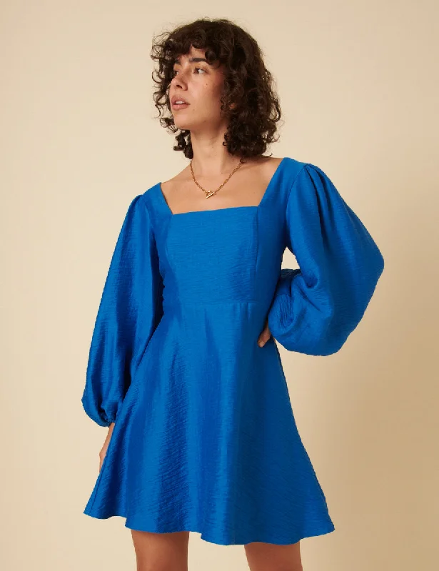 Mini dresses with wrap - around styles Blue Balloon Sleeve Loredana Mini Dress