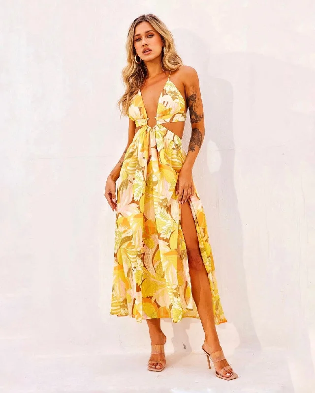 Midi dresses with side slits for a sexy and elegant appearance GODDESS MAXI DRESS -YELLOW Midi dresses with side slits for a sexy and elegant appearance GODDESS MAXI DRESS -YELLOW