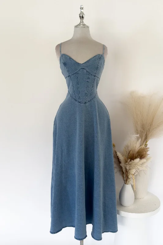 Midi dresses with asymmetric hems for a fashion - forward and dynamic appearance Jenner Denim Dress