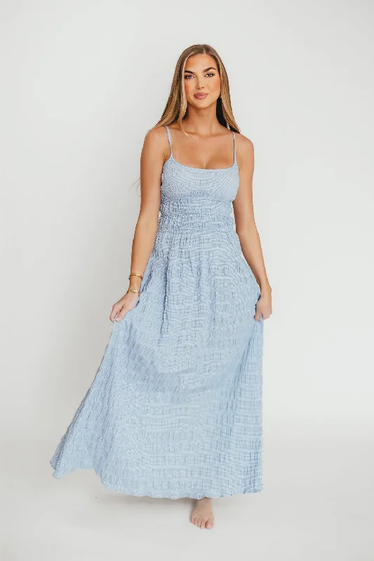Midi dresses with denim fabric for a casual yet stylish day out Marlow Gingham Maxi Dress in Sky Blue Midi dresses with denim fabric for a casual yet stylish day out Marlow Gingham Maxi Dress in Sky Blue