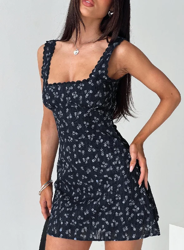 Cotton mini dresses for a comfortable everyday option Dasha Mini Dress Navy Floral