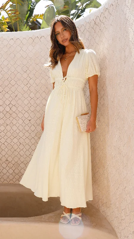 Midi dresses with ruched bodices for a feminine and fitted feel Ena Midi Dress - Yellow Midi dresses with ruched bodices for a feminine and fitted feel Ena Midi Dress - Yellow