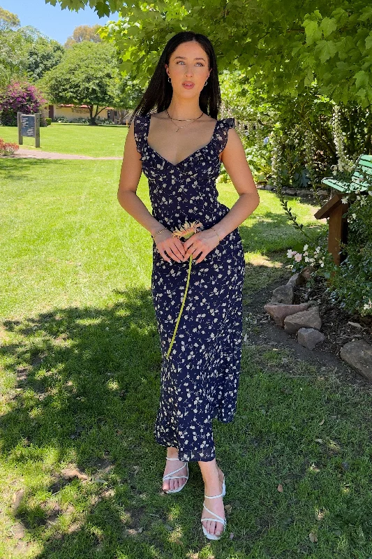Midi dresses with button - down skirts for a unique and functional design Daria Floral Maxi Dress - Navy Midi dresses with button - down skirts for a unique and functional design Daria Floral Maxi Dress - Navy