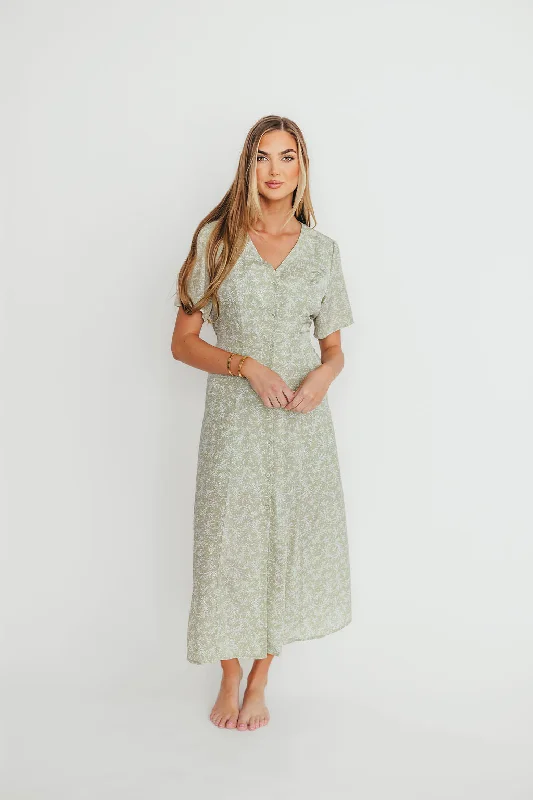 Midi dresses with cold - shoulder cutouts for a trendy style Carter Button Down Midi Dress in Sage - Nursing Friendly Midi dresses with cold - shoulder cutouts for a trendy style Carter Button Down Midi Dress in Sage - Nursing Friendly