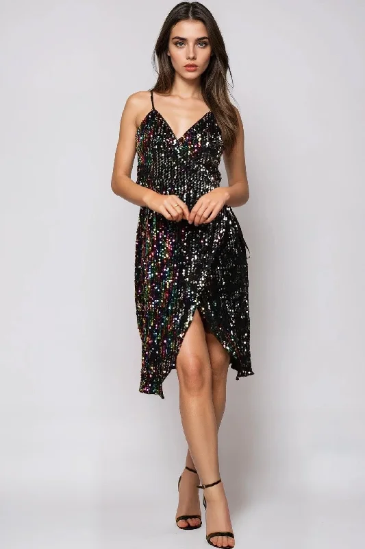 Velvet mini dresses for autumn weddings Multicolour Sequin Velvet Mini Wrap Dress by Aftershock London Velvet mini dresses for autumn weddings Multicolour Sequin Velvet Mini Wrap Dress by Aftershock London