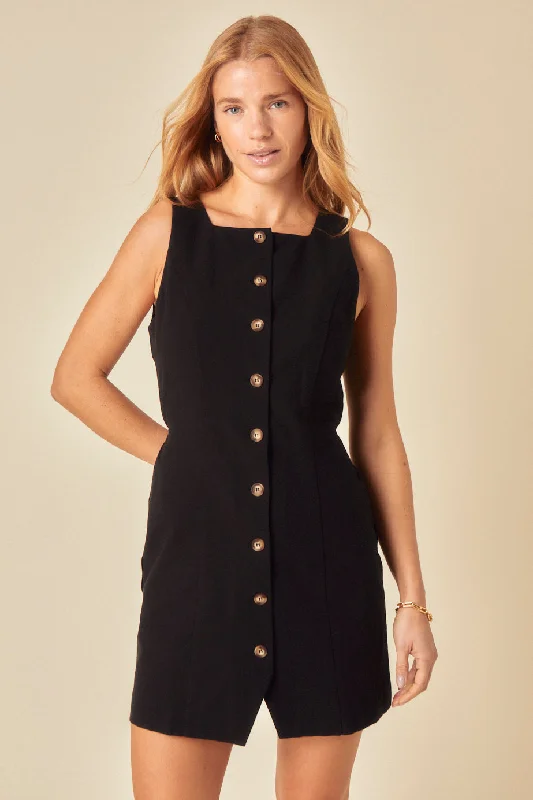 Polyester mini dresses for easy care Black Linen-blend Tailored Peri Mini Dress