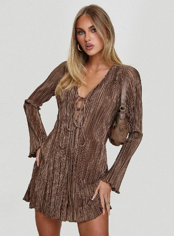 Mini dresses with one - shoulder designs Malop Long Sleeve Mini Dress Chocolate
