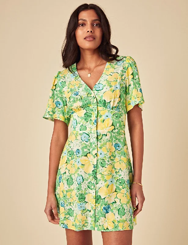 Mini dresses with side slits for a sexy appeal Green Floral Alexa Mini Dress