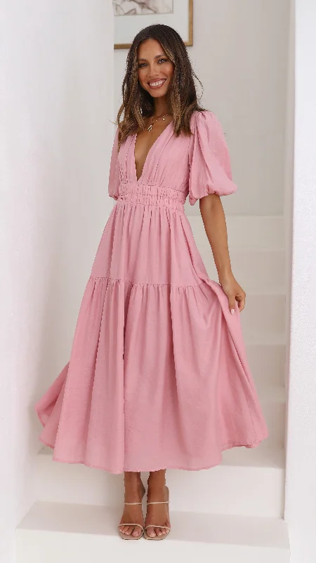 Midi dresses with V - necklines for a flattering and elongating effect Erin Midi Dress - Soft Pink Midi dresses with V - necklines for a flattering and elongating effect Erin Midi Dress - Soft Pink