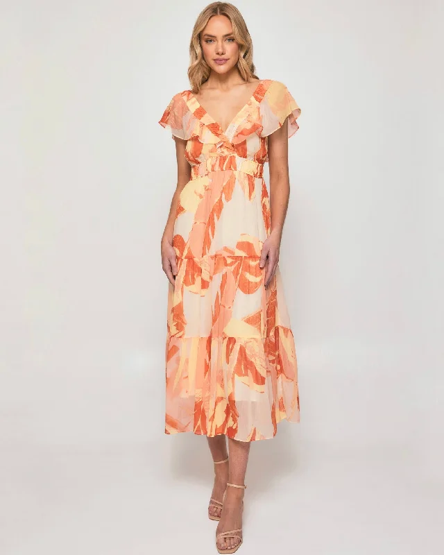 Midi dresses with pleated bodices for a classic and tailored look MOLLY MAXI DRESS -ORANGE Midi dresses with pleated bodices for a classic and tailored look MOLLY MAXI DRESS -ORANGE