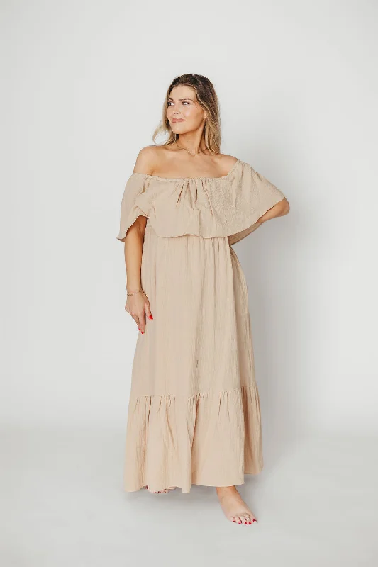 Sleeveless midi dresses with lace details for summer weddings Josie 100% Cotton Maxi Dress in Beige - Bump & Nursing Friendly Sleeveless midi dresses with lace details for summer weddings Josie 100% Cotton Maxi Dress in Beige - Bump & Nursing Friendly