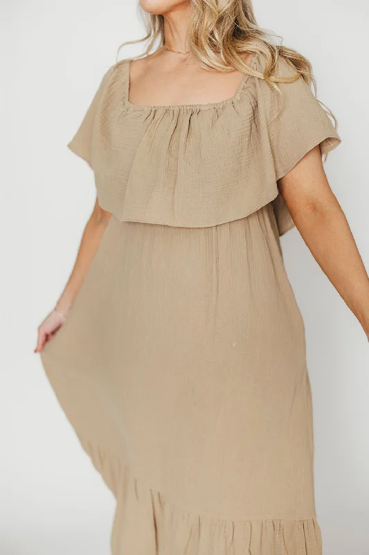 Midi dresses with abstract art prints for an artistic statement Josie 100% Cotton Maxi Dress in Khaki - Bump & Nursing Friendly Midi dresses with abstract art prints for an artistic statement Josie 100% Cotton Maxi Dress in Khaki - Bump & Nursing Friendly