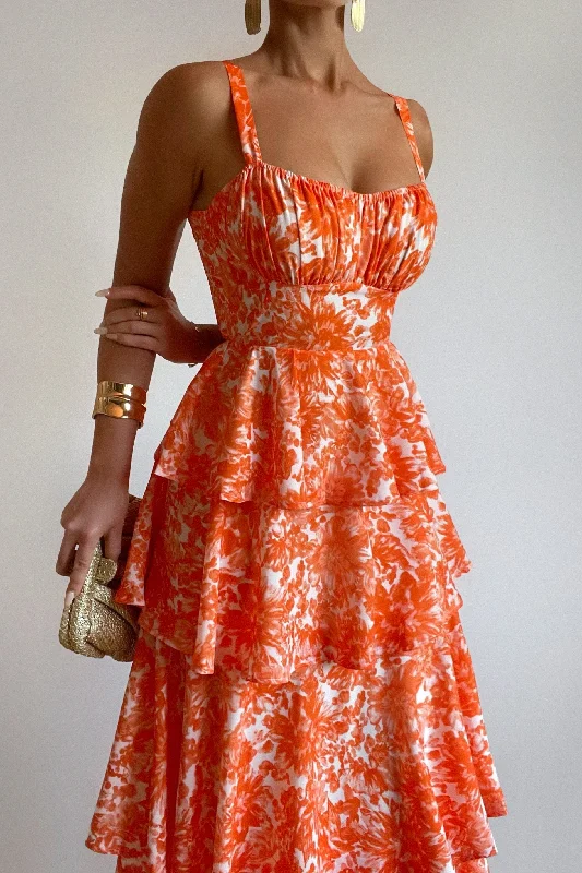 Midi dresses with belted waists to accentuate the figure Darcy Floral Maxi Dress - Orange Midi dresses with belted waists to accentuate the figure Darcy Floral Maxi Dress - Orange