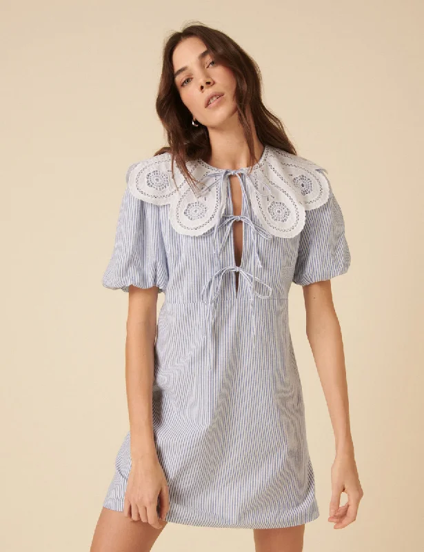 Mini dresses with abstract prints for an artistic look Blue Pinstripe Collar Bessie Mini Dress Mini dresses with abstract prints for an artistic look Blue Pinstripe Collar Bessie Mini Dress