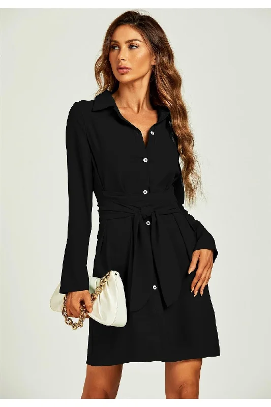 Leather mini dresses for a edgy style FS Collection Shirt Mini Wrap Dress In Black
