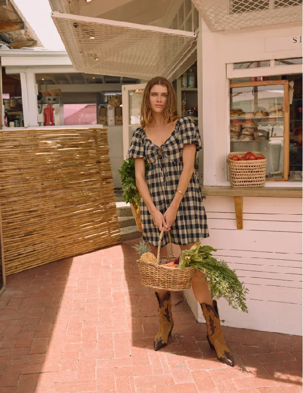 Mini dresses with tassel accents for a fun touch Black And Beige Check Puff Sleeve Mini Dress Mini dresses with tassel accents for a fun touch Black And Beige Check Puff Sleeve Mini Dress