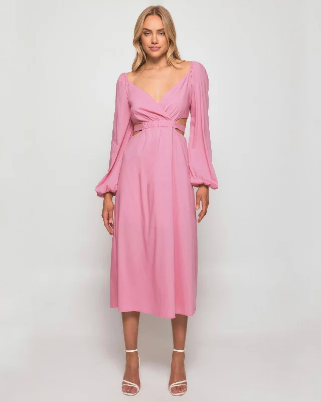 Midi dresses with empire waists for a flattering maternity option TANYA MIDI DRESS -PINK Midi dresses with empire waists for a flattering maternity option TANYA MIDI DRESS -PINK