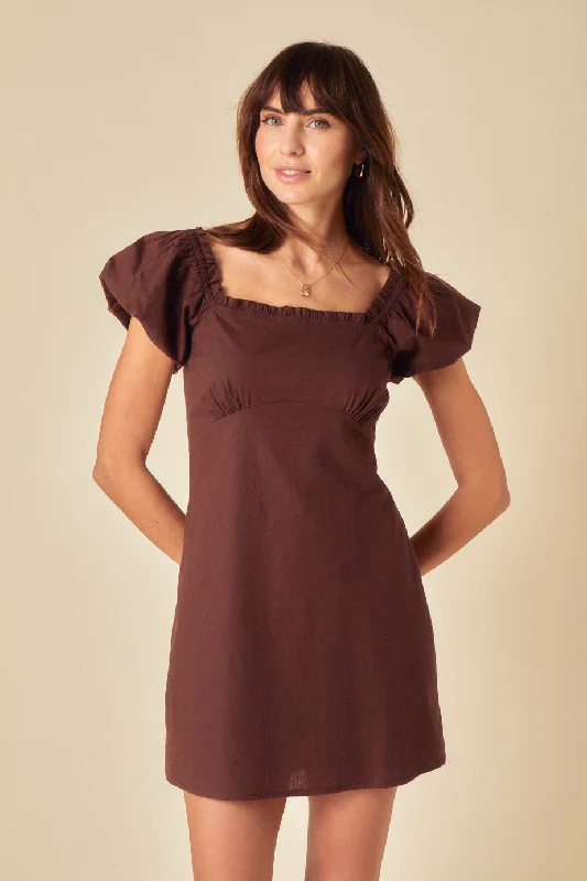 Linen mini dresses for a breathable summer option Brown Linen-blend Ramona Mini Dress Linen mini dresses for a breathable summer option Brown Linen-blend Ramona Mini Dress