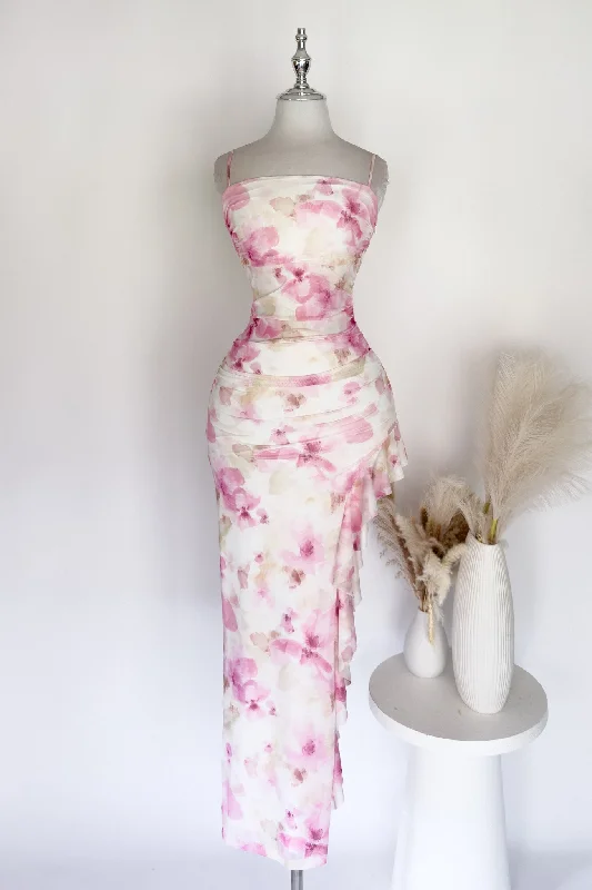 Midi dresses with cold - shoulder cutouts for a trendy style Cleo Floral Maxi Dress