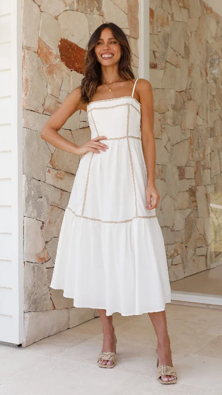Midi dresses with cotton - blend materials for everyday comfort Baina Midi Dress - White / Beige Midi dresses with cotton - blend materials for everyday comfort Baina Midi Dress - White / Beige