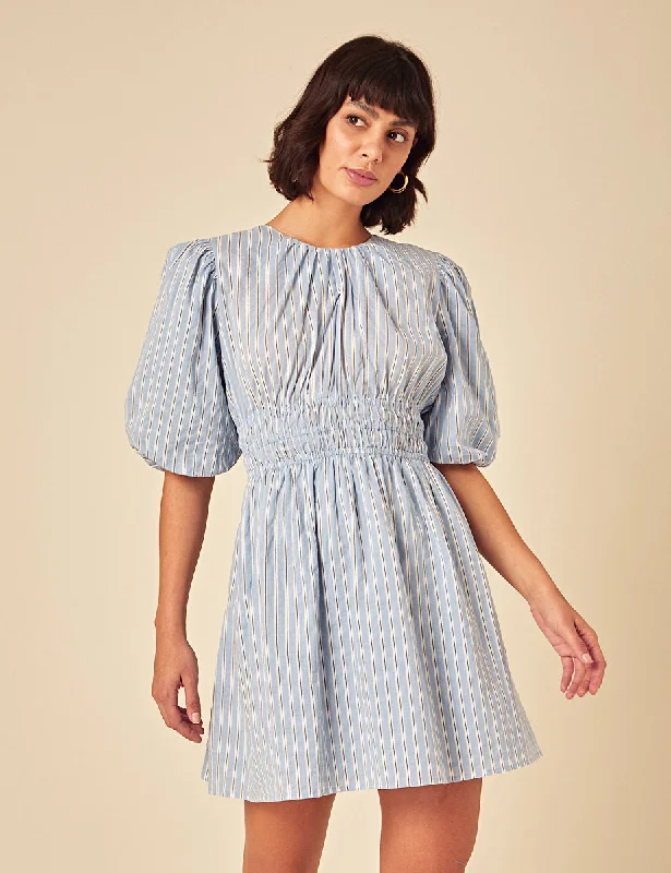 Mini dresses with pocket details for added functionality Blue Pintstripe Zelda Mini Dress Mini dresses with pocket details for added functionality Blue Pintstripe Zelda Mini Dress