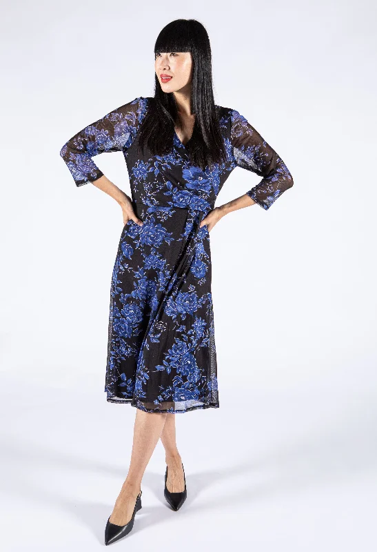 Midi dresses with satin - finish fabrics for a luxurious feel Wrap Bodice Floral Mesh Dress Midi dresses with satin - finish fabrics for a luxurious feel Wrap Bodice Floral Mesh Dress