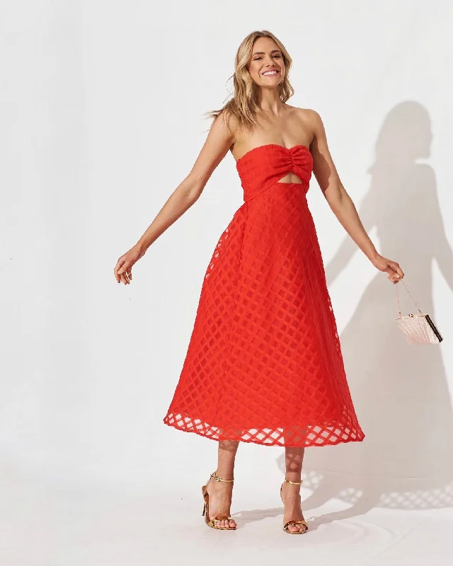 Midi dresses with bow accents for a sweet and charming look KISS MIDI DRESS -RED