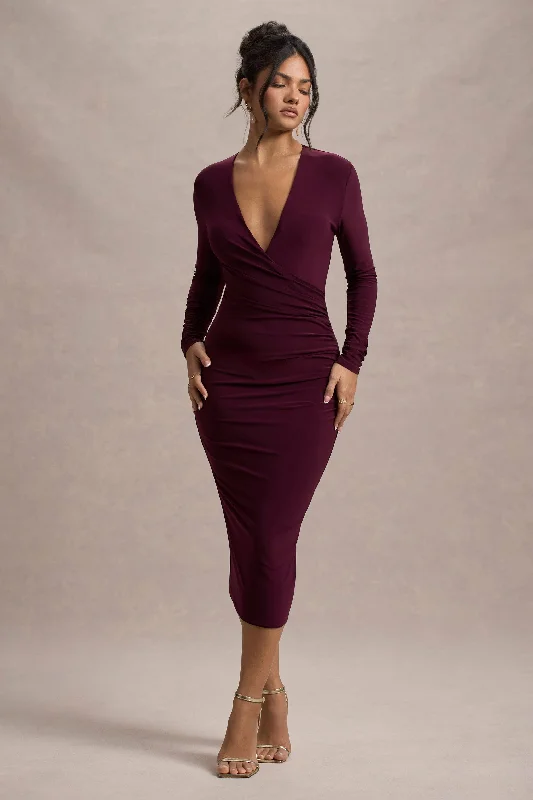 Midi dresses with belted waists to accentuate the figure Marcia | Port Bodycon Plunge-Neck Midi Dress