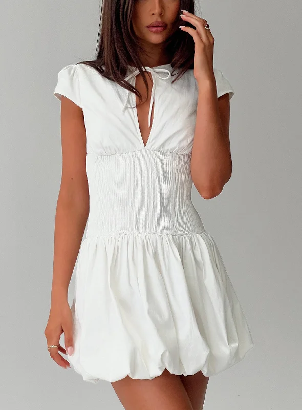 Strapless mini dresses for a beach vacation Ladybug Mini Dress White
