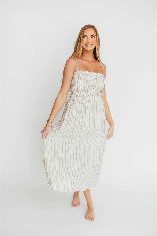 Velvet midi dresses in jewel tones for a glamorous winter event Riley Striped Linen Midi Dress in Ivory Velvet midi dresses in jewel tones for a glamorous winter event Riley Striped Linen Midi Dress in Ivory