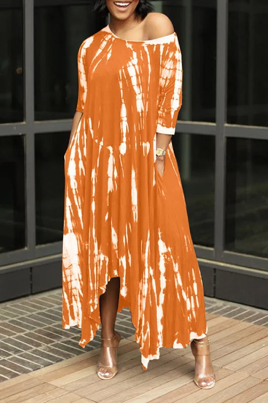 Midi dresses with metallic threads for a glamorous evening event Tie Dye Print Irregular Dress Midi dresses with metallic threads for a glamorous evening event Tie Dye Print Irregular Dress