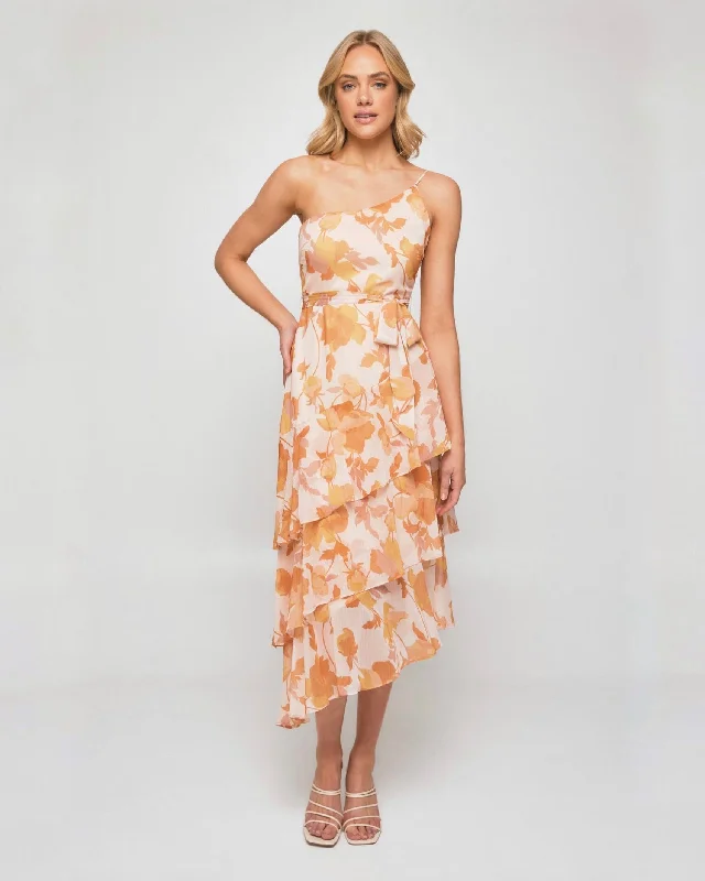 Plaid midi dresses for a fall - themed family gathering SARAH MIDI DRESS -ORANGE FLORAL Plaid midi dresses for a fall - themed family gathering SARAH MIDI DRESS -ORANGE FLORAL