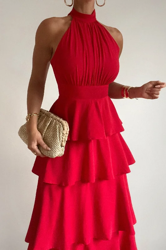 Midi dresses with sheer panels for a touch of allure Chiara Maxi Dress - Red