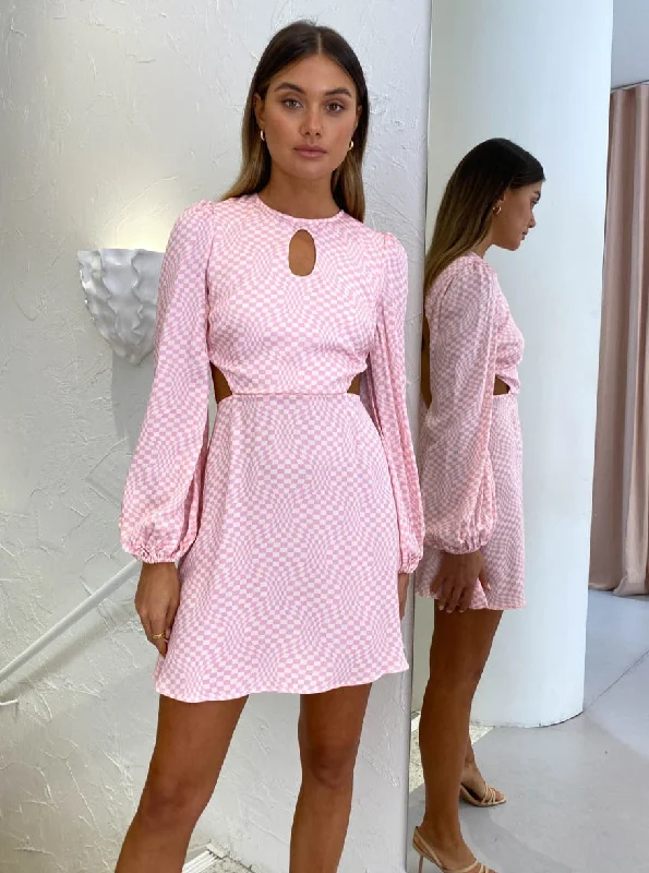 Mini dresses with criss - cross backs for a flirty look The Wolf Gang Levisa Key Hole Mini Dress in Pink Check Mini dresses with criss - cross backs for a flirty look The Wolf Gang Levisa Key Hole Mini Dress in Pink Check