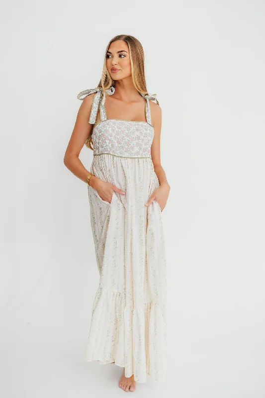 Sheath midi dresses with beaded embellishments for a formal occasion Kelly Adjustable Tie Maxi Dress in Pale Peach Floral (Restocking in May)