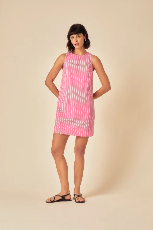 Mini dresses with gathered skirts for a voluminous effect Pink Pinstripe Palermo Mini Dress Mini dresses with gathered skirts for a voluminous effect Pink Pinstripe Palermo Mini Dress