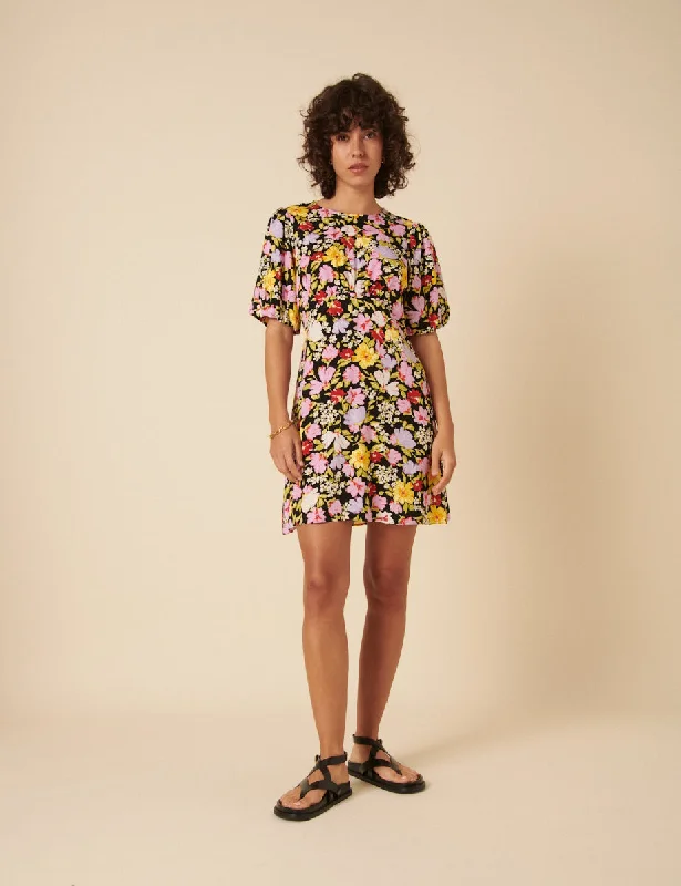Mini dresses with off - the - shoulder styles Black Floral Benita Mini Dress